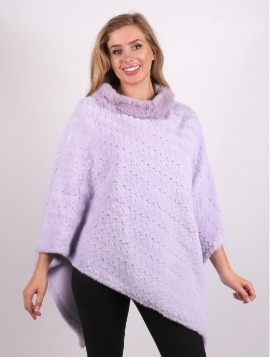 Soft Faux Fur Poncho W/ Weave Pattern 